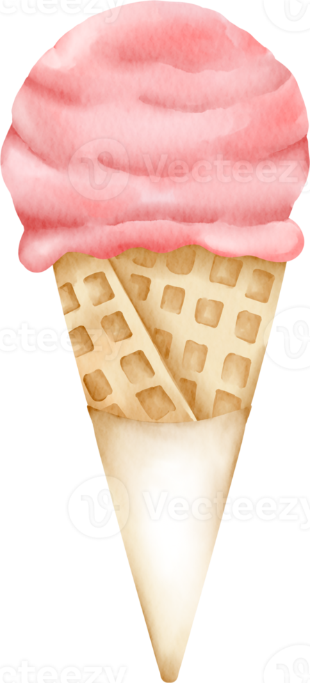 acuarela postre dulce clip art elemento lindo helado de fresa png