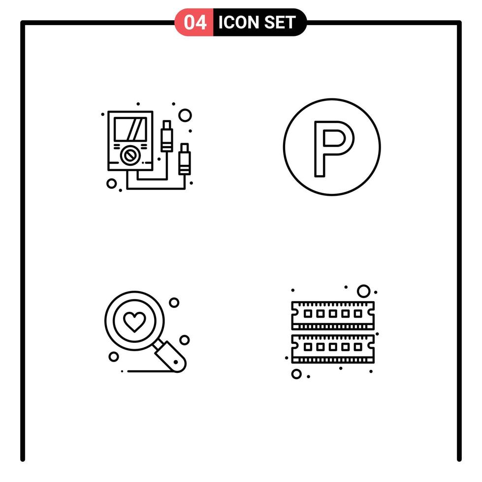 Line Pack of 4 Universal Symbols of ammeter heart multi meter parking computer Editable Vector Design Elements