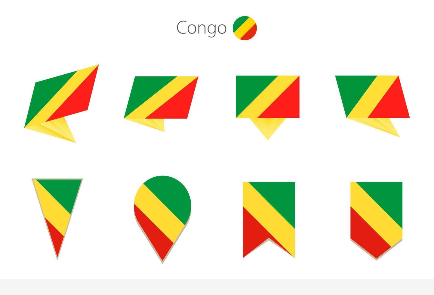 Congo national flag collection, eight versions of Congo vector flags.