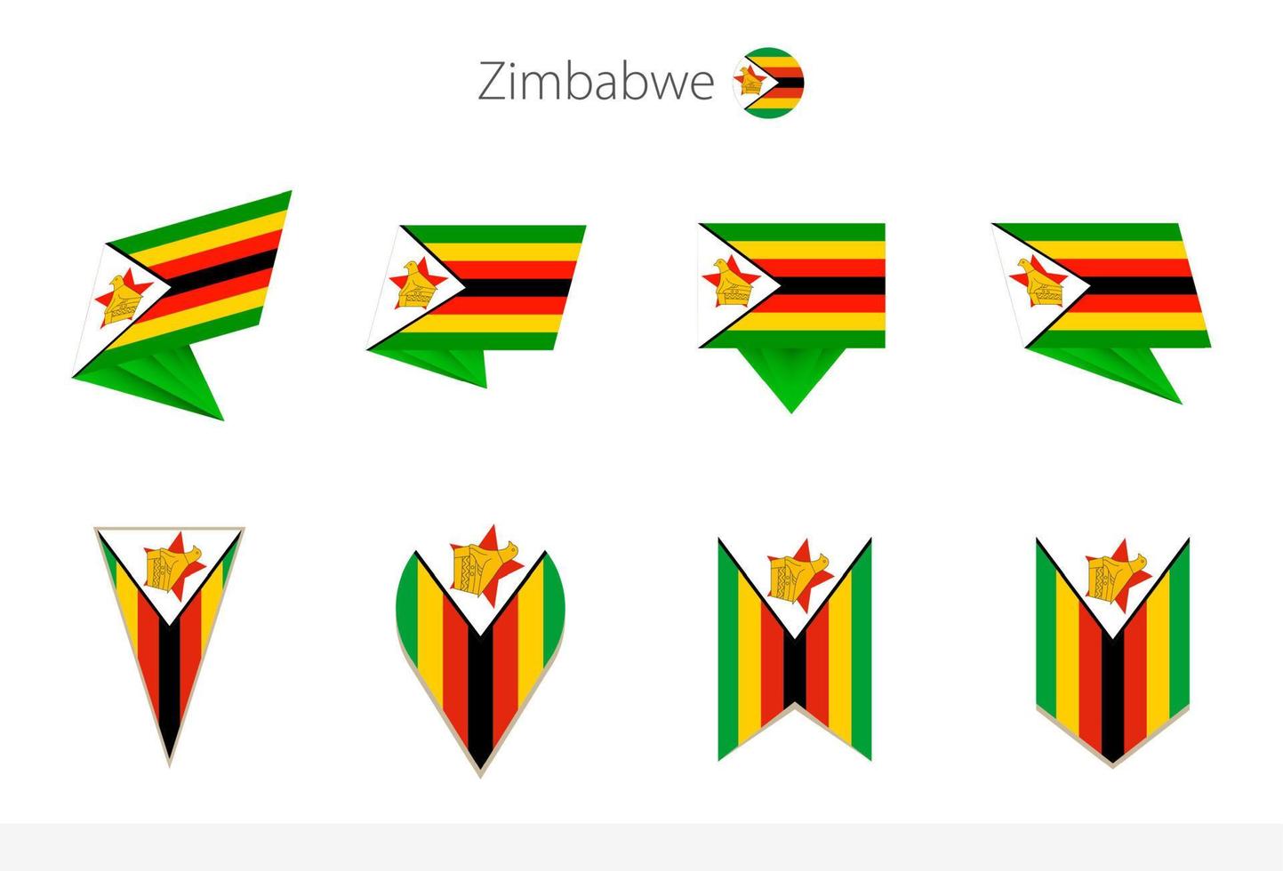 Zimbabwe national flag collection, eight versions of Zimbabwe vector flags.