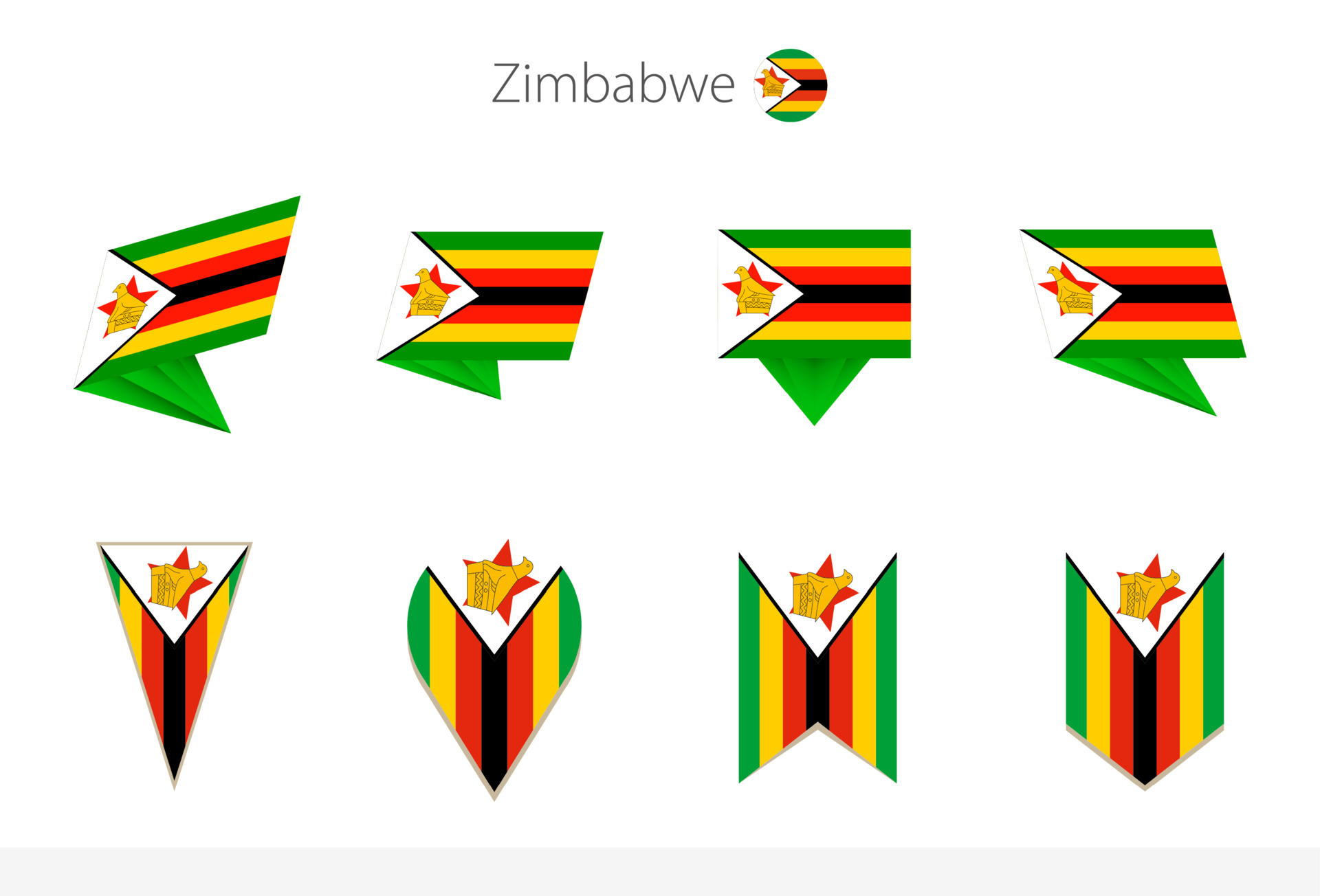 Zimbabwe national flag collection, eight versions of Zimbabwe vector