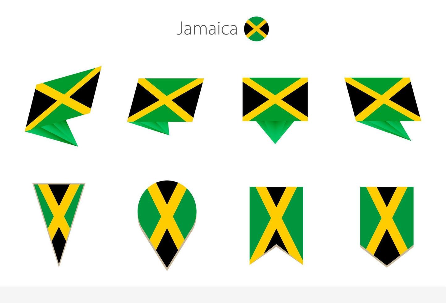 Jamaica national flag collection, eight versions of Jamaica vector flags.