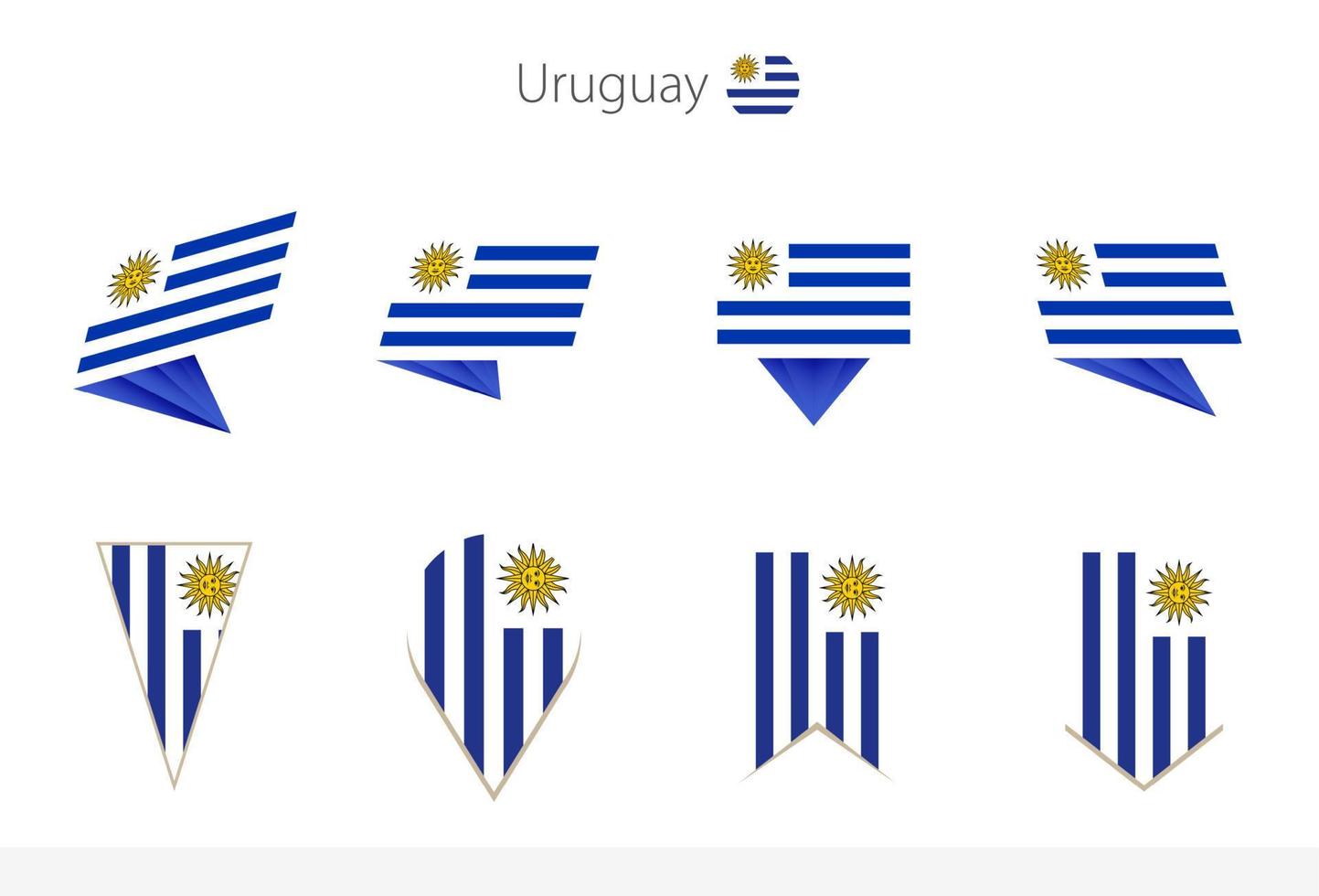 colección de banderas nacionales de uruguay, ocho versiones de banderas vectoriales de uruguay. vector