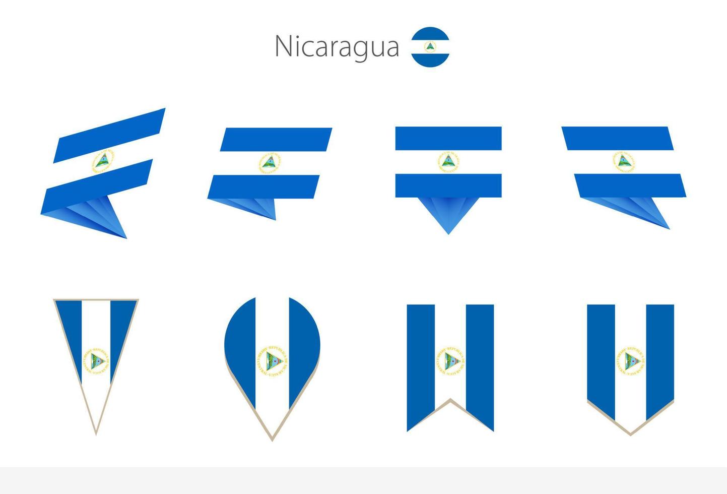 Nicaragua national flag collection, eight versions of Nicaragua vector flags.