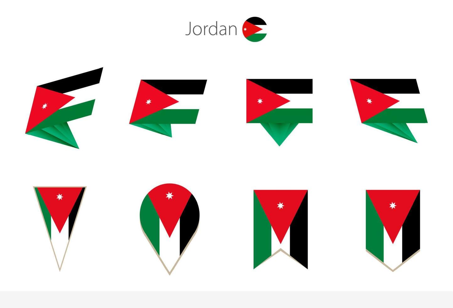 colección de la bandera nacional jordana, ocho versiones de banderas vectoriales jordanas. vector