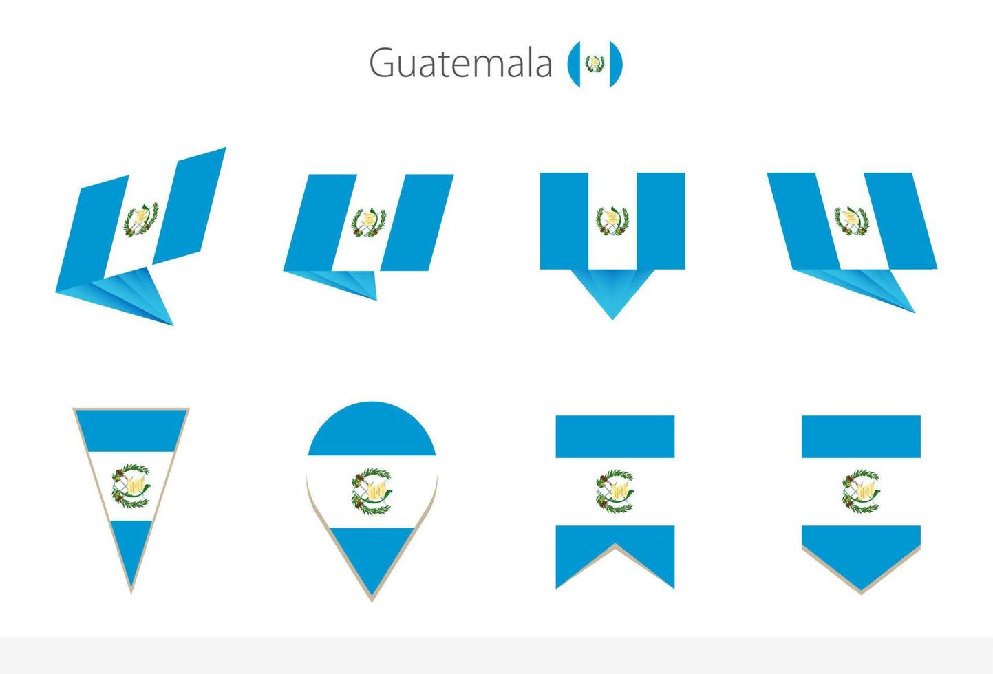 colección de banderas nacionales de guatemala, ocho versiones de banderas vectoriales de guatemala. vector