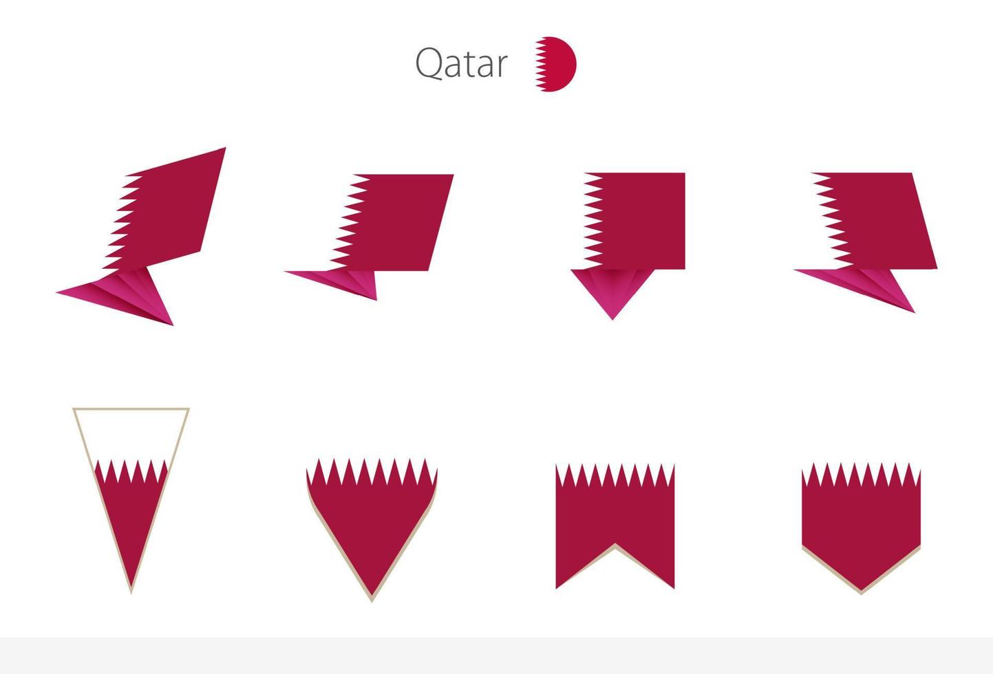 Qatar national flag collection, eight versions of Qatar vector flags.