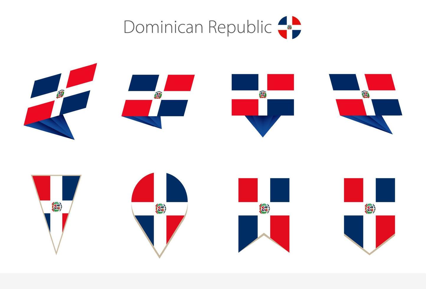 colección de la bandera nacional de la república dominicana, ocho versiones de banderas vectoriales de la república dominicana. vector