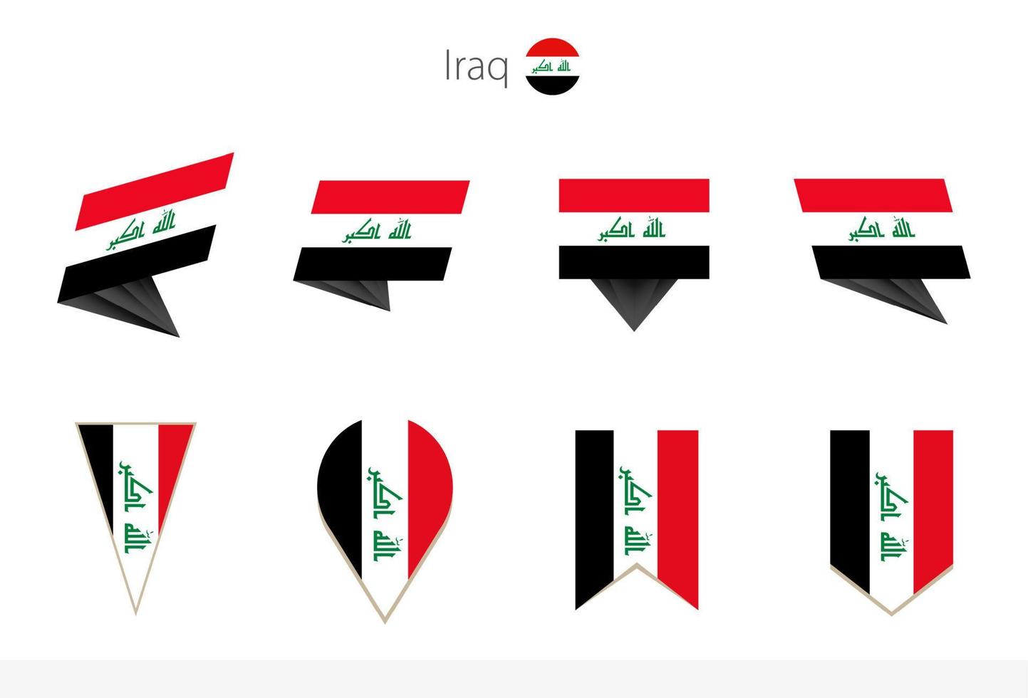 colección de banderas nacionales de irak, ocho versiones de banderas vectoriales de irak. vector