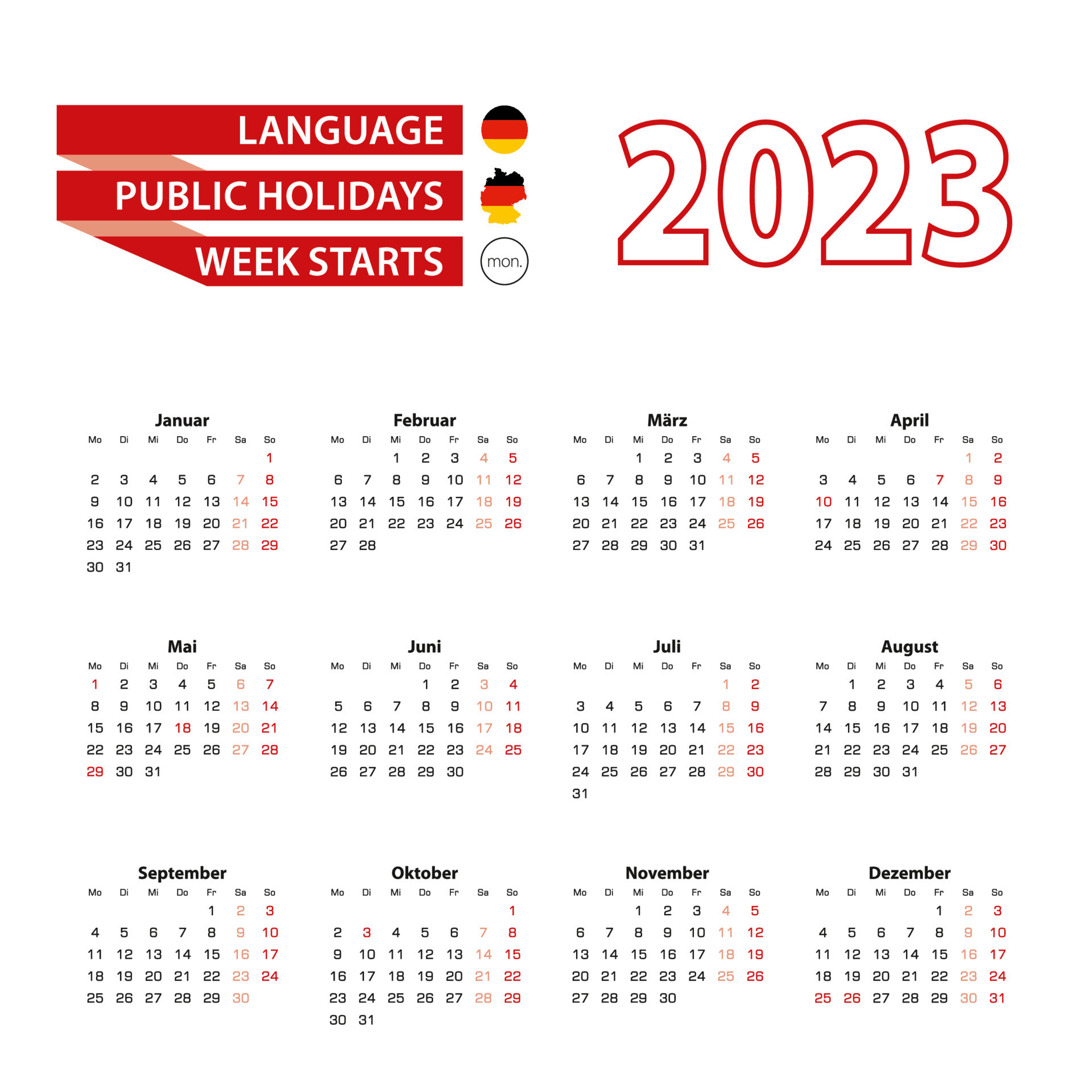 Calendar 2023 In Germany Language With Public Holidays The Country Of