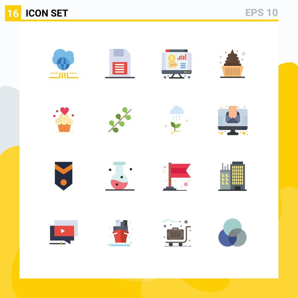 User Interface Pack of 16 Basic Flat Colors of cake icecream storage device dessert chart Editable Pack of Creative Vector Design Elements