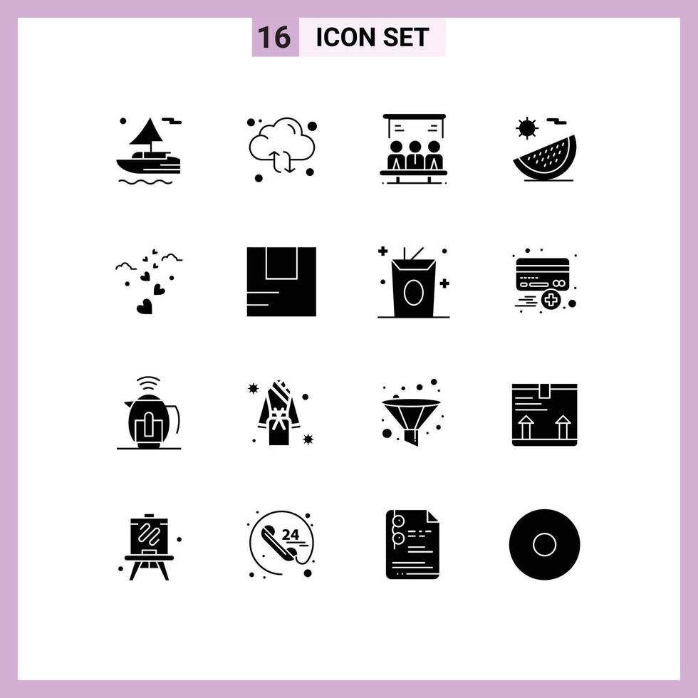 16 Creative Icons Modern Signs and Symbols of hearts summer project fruit beach Editable Vector Design Elements