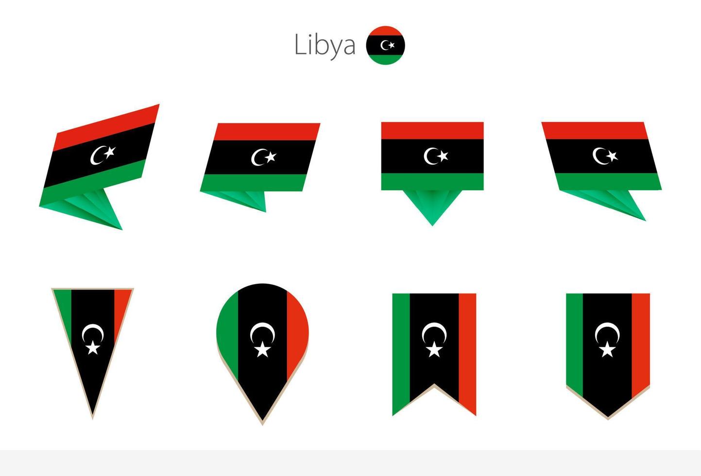 colección de banderas nacionales de libia, ocho versiones de banderas vectoriales de libia. vector