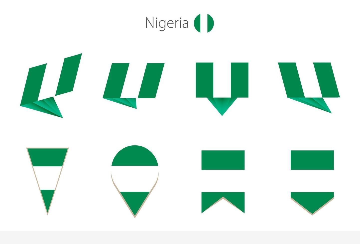 Nigeria national flag collection, eight versions of Nigeria vector flags.