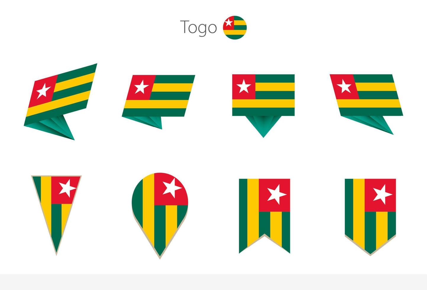 colección de banderas nacionales de togo, ocho versiones de banderas vectoriales de togo. vector