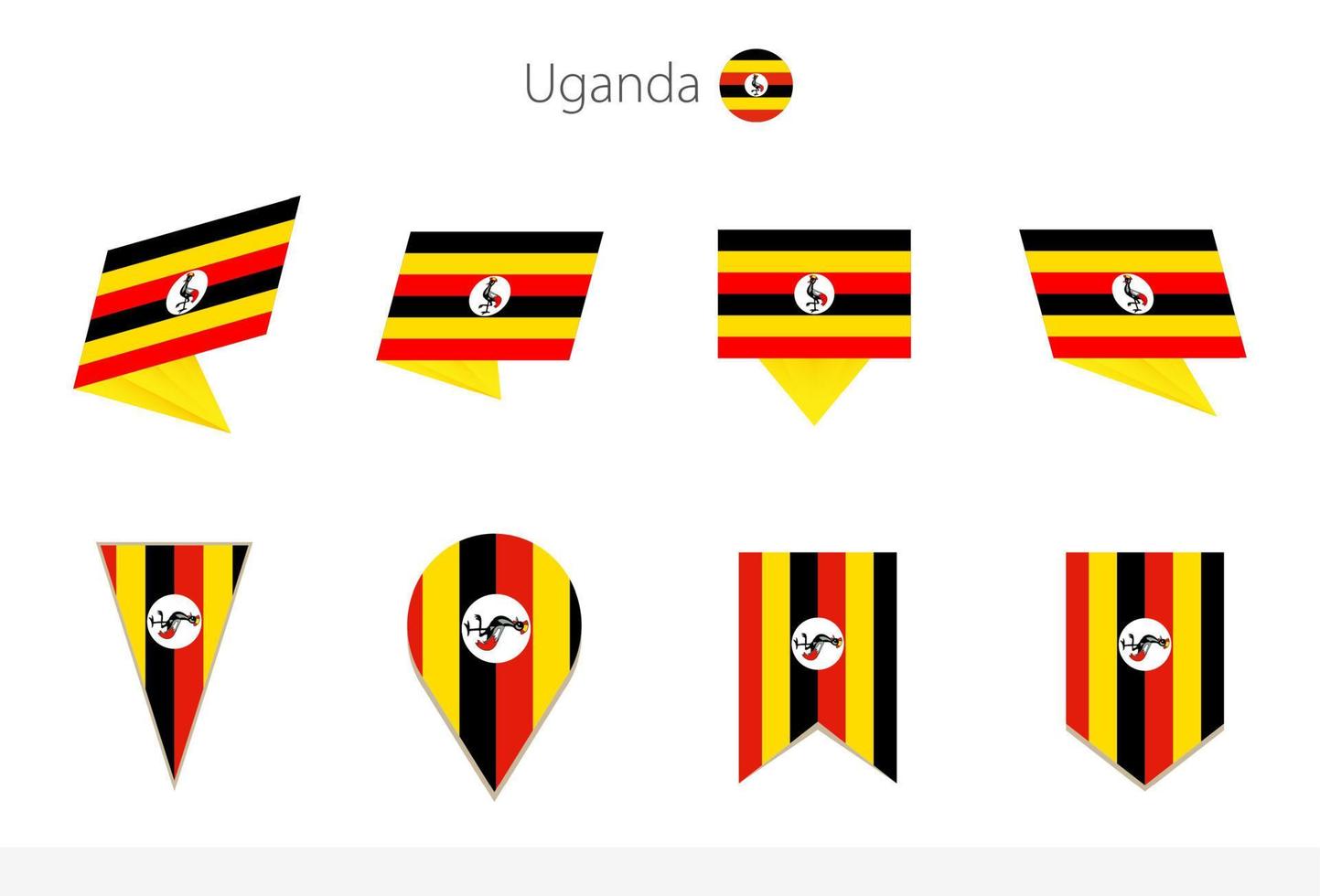 Uganda national flag collection, eight versions of Uganda vector flags.