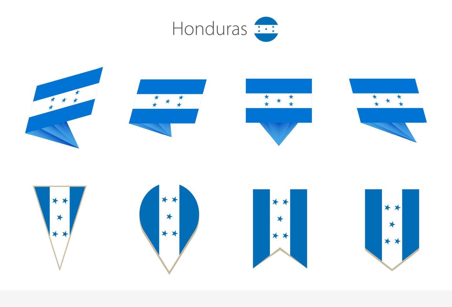 colección de la bandera nacional de honduras, ocho versiones de banderas vectoriales de honduras. vector