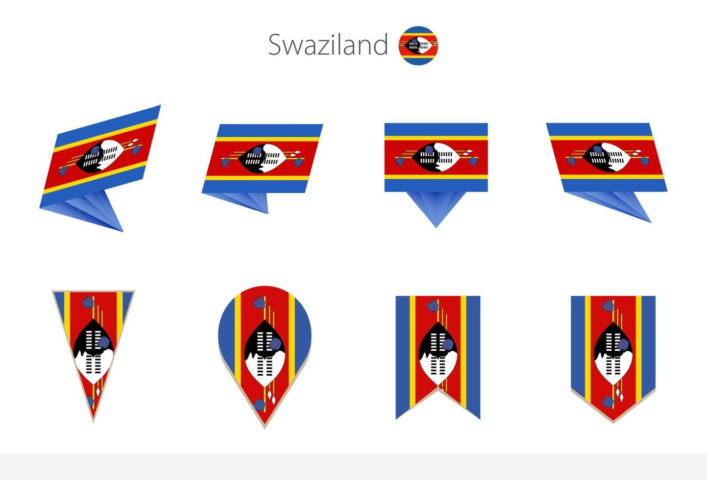 Swaziland national flag collection, eight versions of Swaziland vector flags.