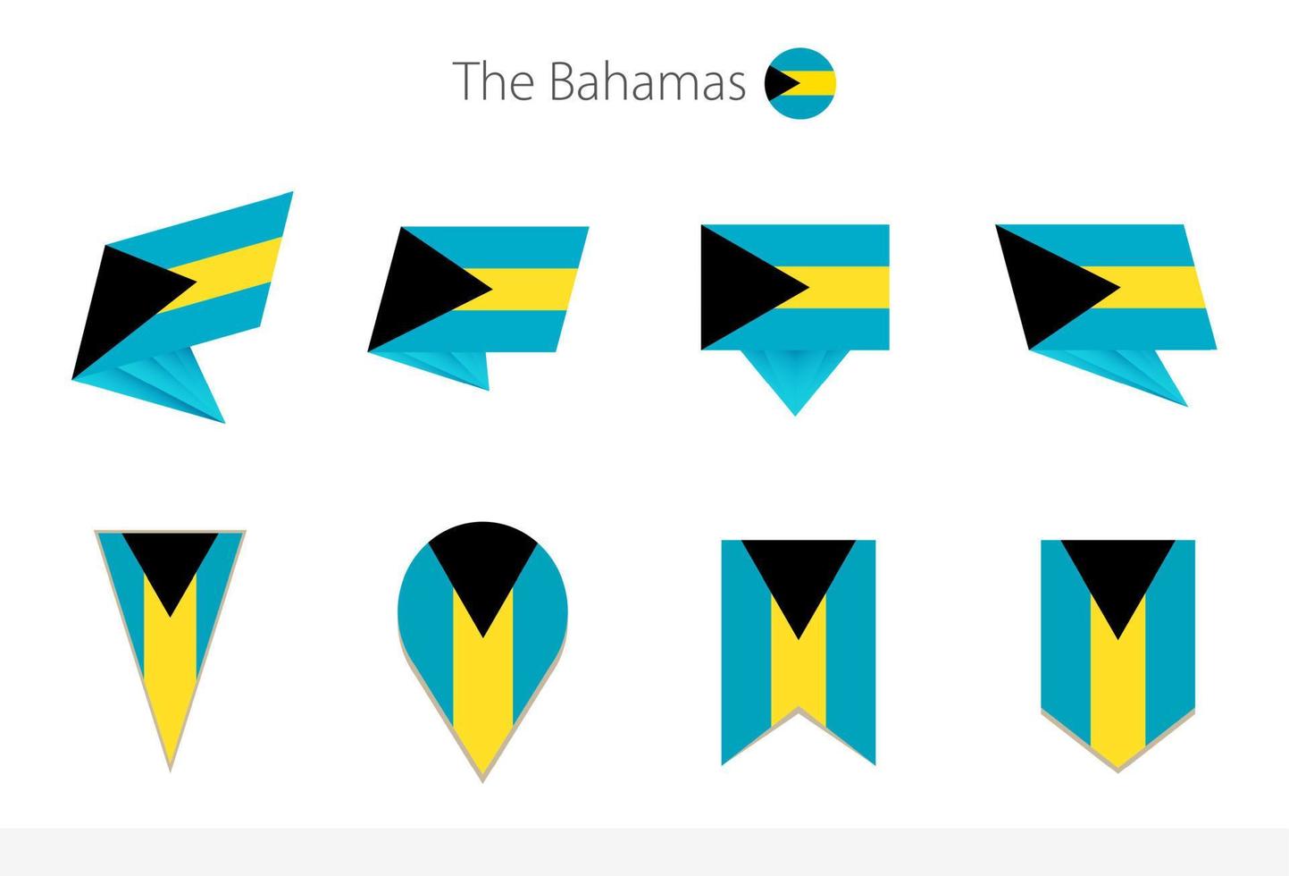 colección de banderas nacionales de bahamas, ocho versiones de banderas vectoriales de bahamas. vector