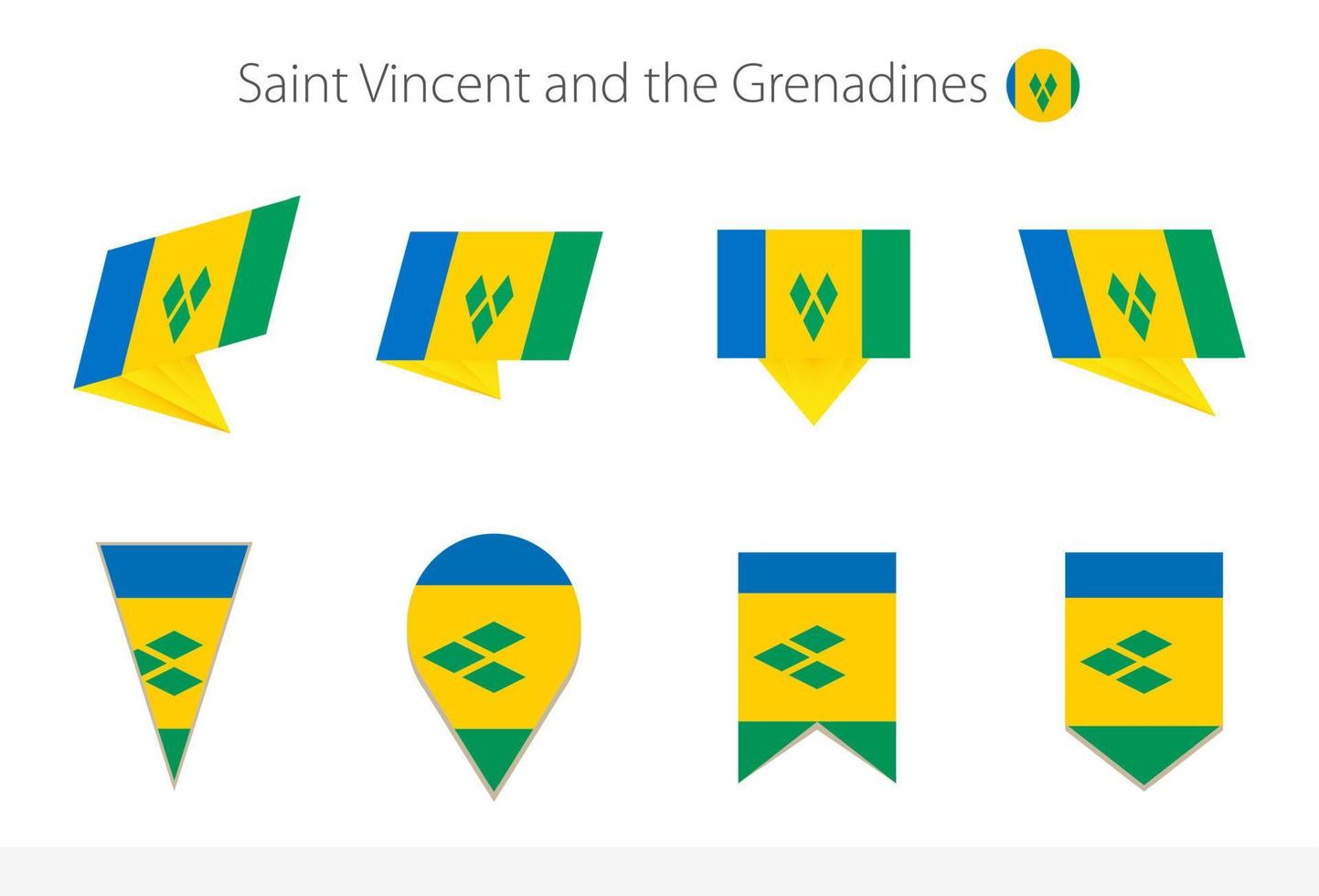 Saint Vincent and the Grenadines national flag collection, eight versions of Saint Vincent and the Grenadines vector flags.