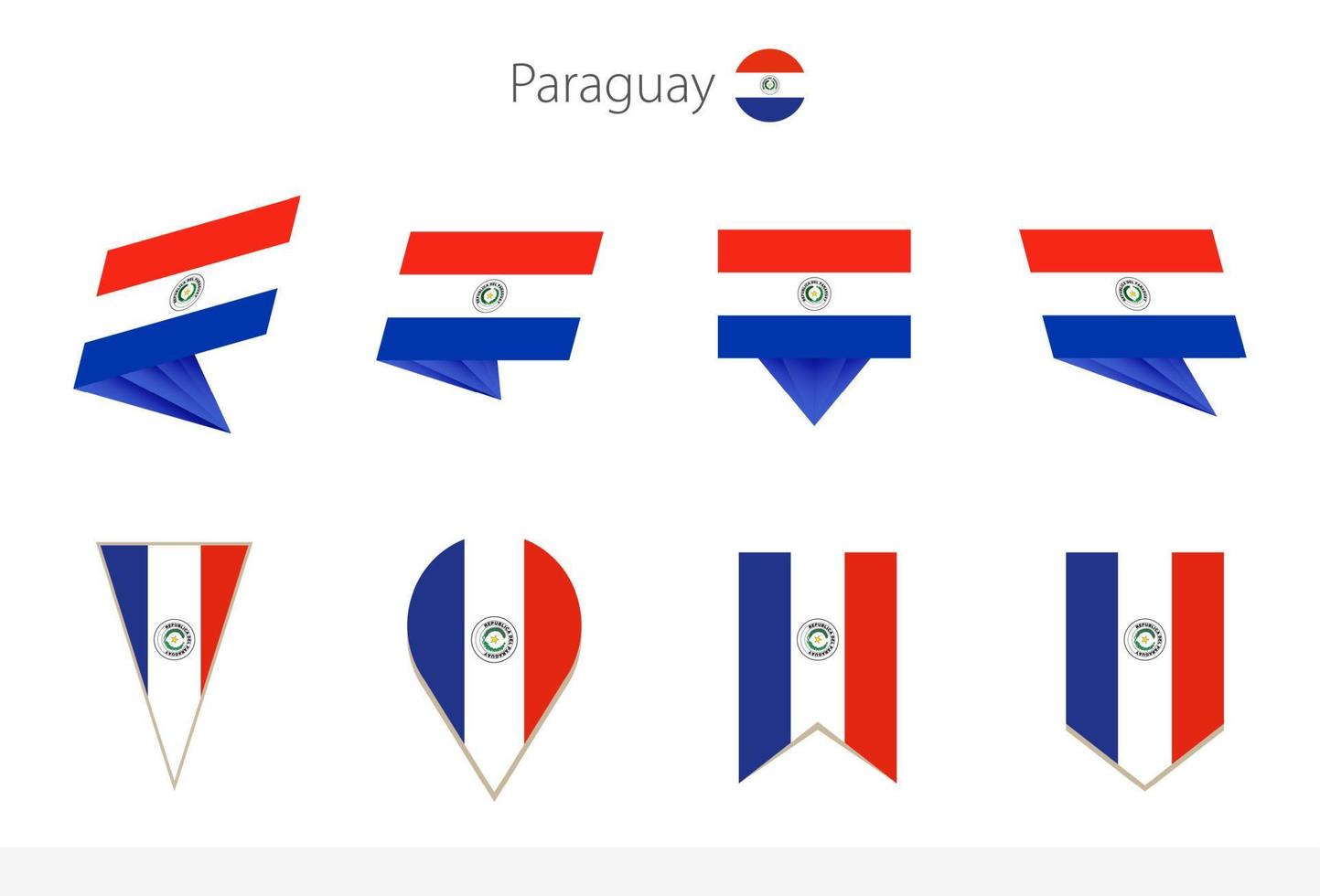 colección de banderas nacionales de paraguay, ocho versiones de banderas vectoriales de paraguay. vector