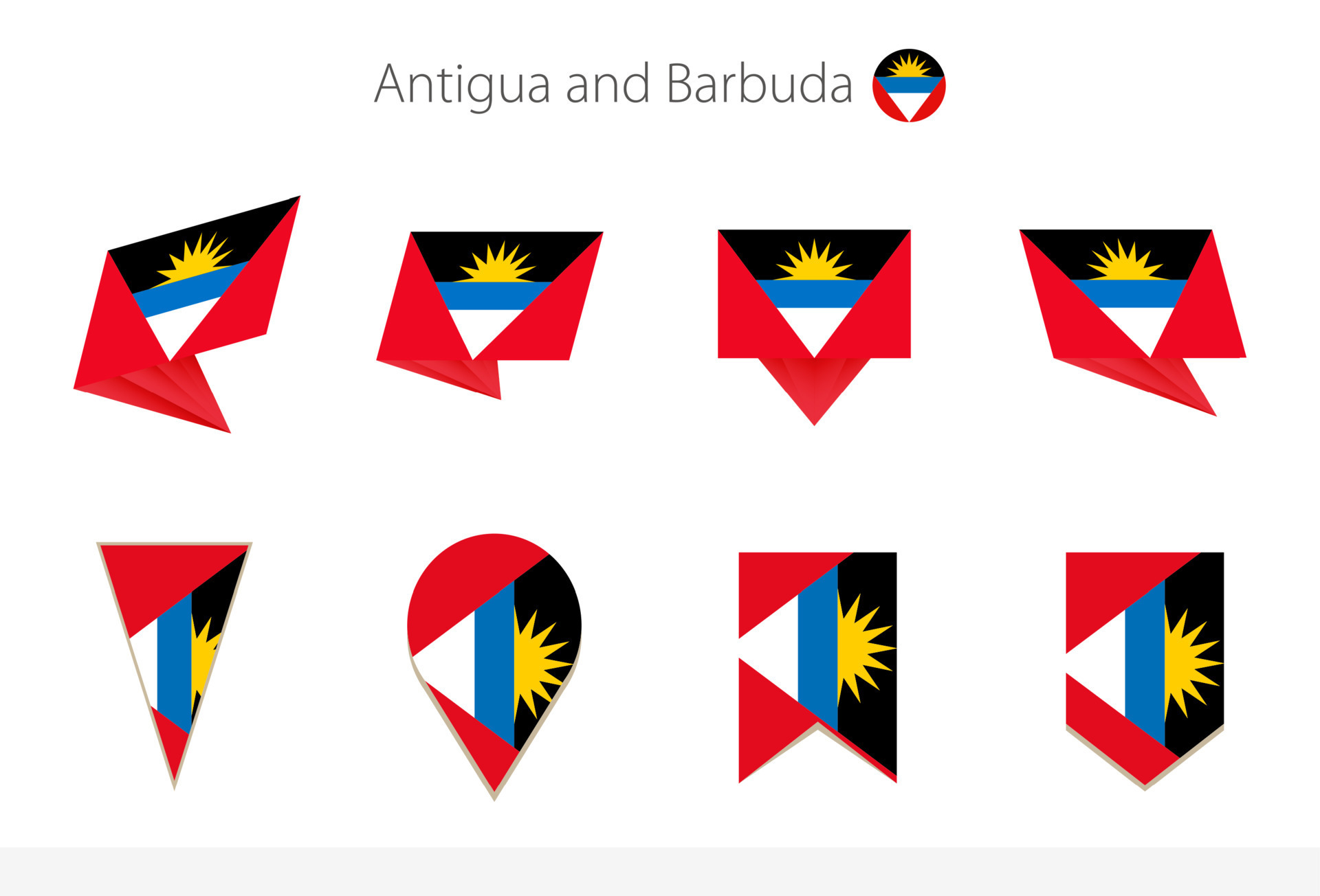 Antigua and Barbuda national flag collection, eight versions of Antigua and Barbuda vector flags