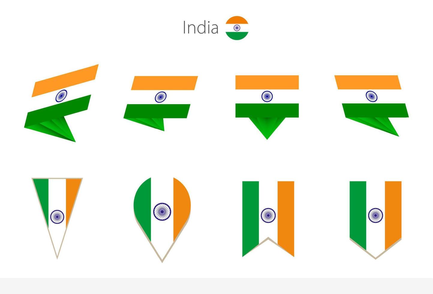 India national flag collection, eight versions of India vector flags.