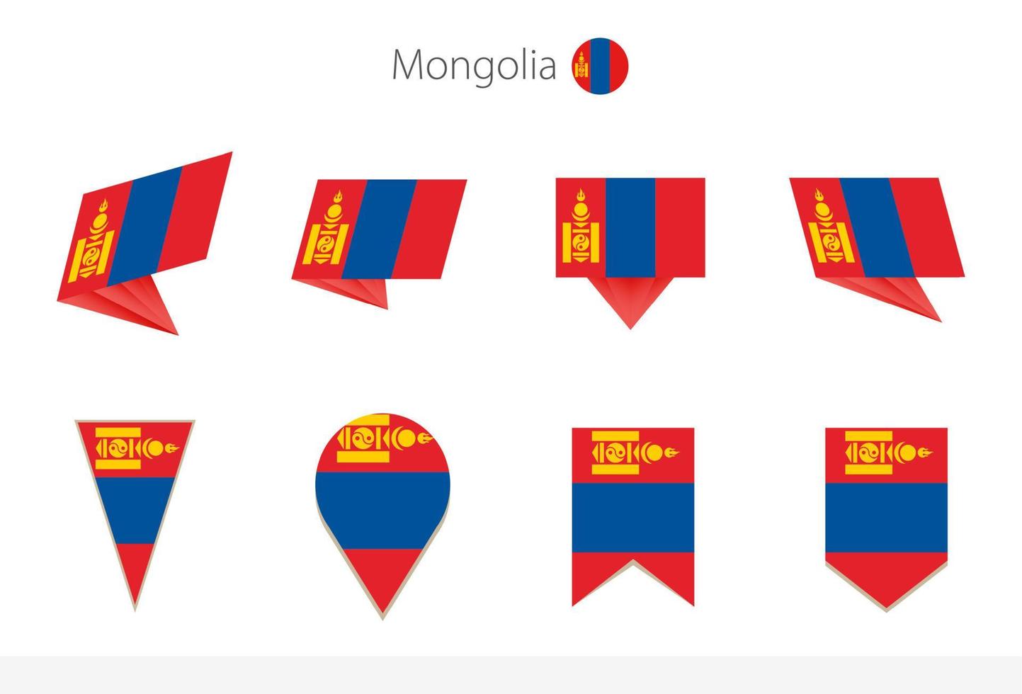 Mongolia national flag collection, eight versions of Mongolia vector flags.