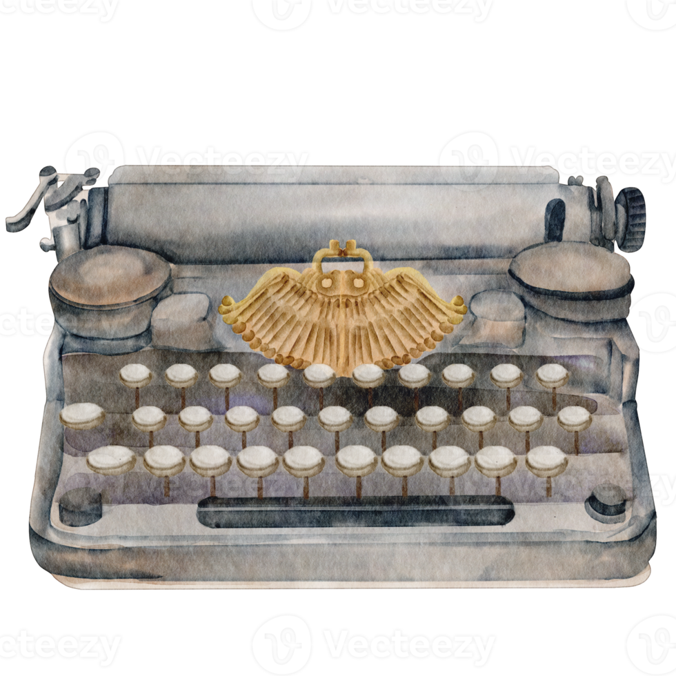 watercolor typewriter vintage element png