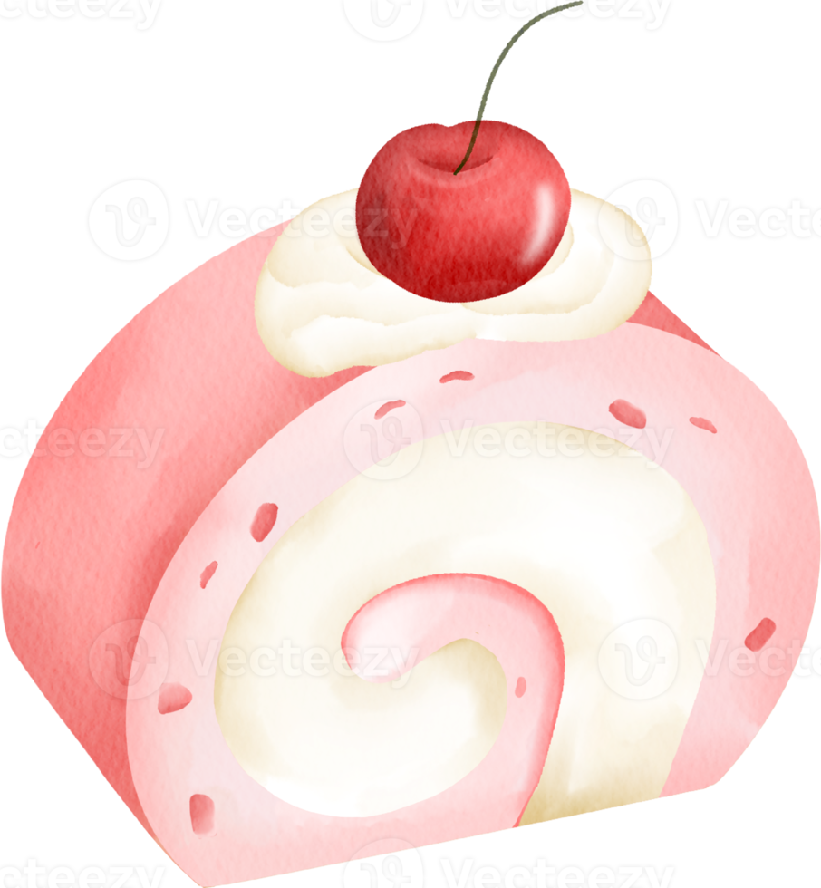 acuarela postre dulce clip art elemento lindo roll cake png