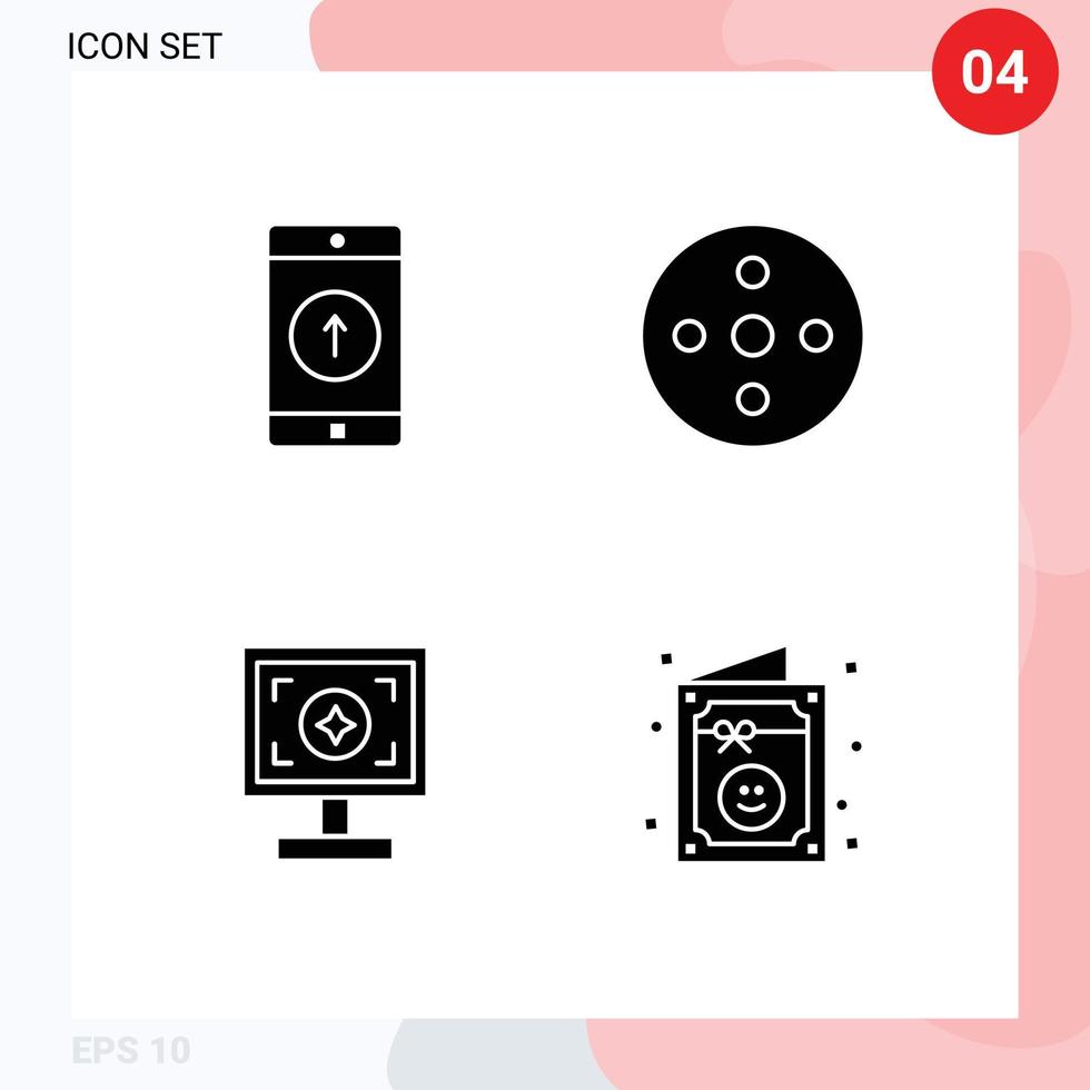 Group of 4 Solid Glyphs Signs and Symbols for application brand smartphone footage design Editable Vector Design Elements