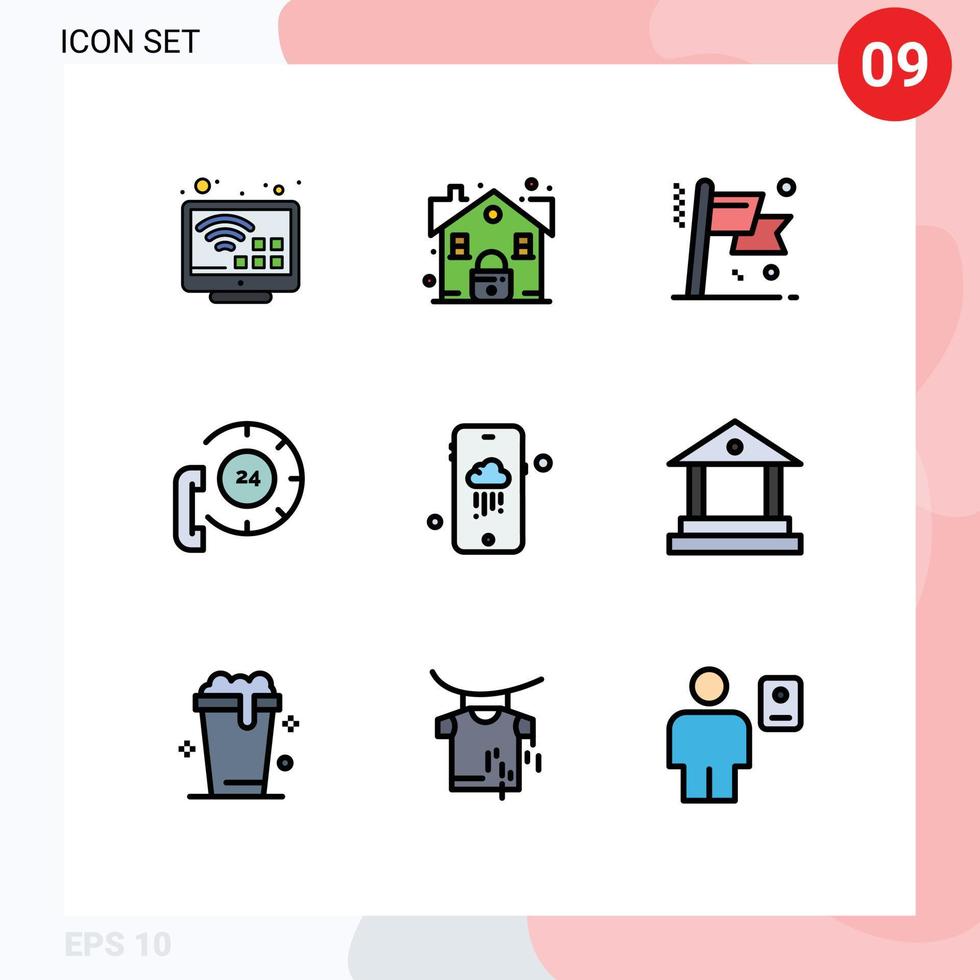 conjunto de pictogramas de 9 colores planos de línea de llenado simple de elementos de diseño de vector editable de llamada de comunicación de logro de contacto móvil