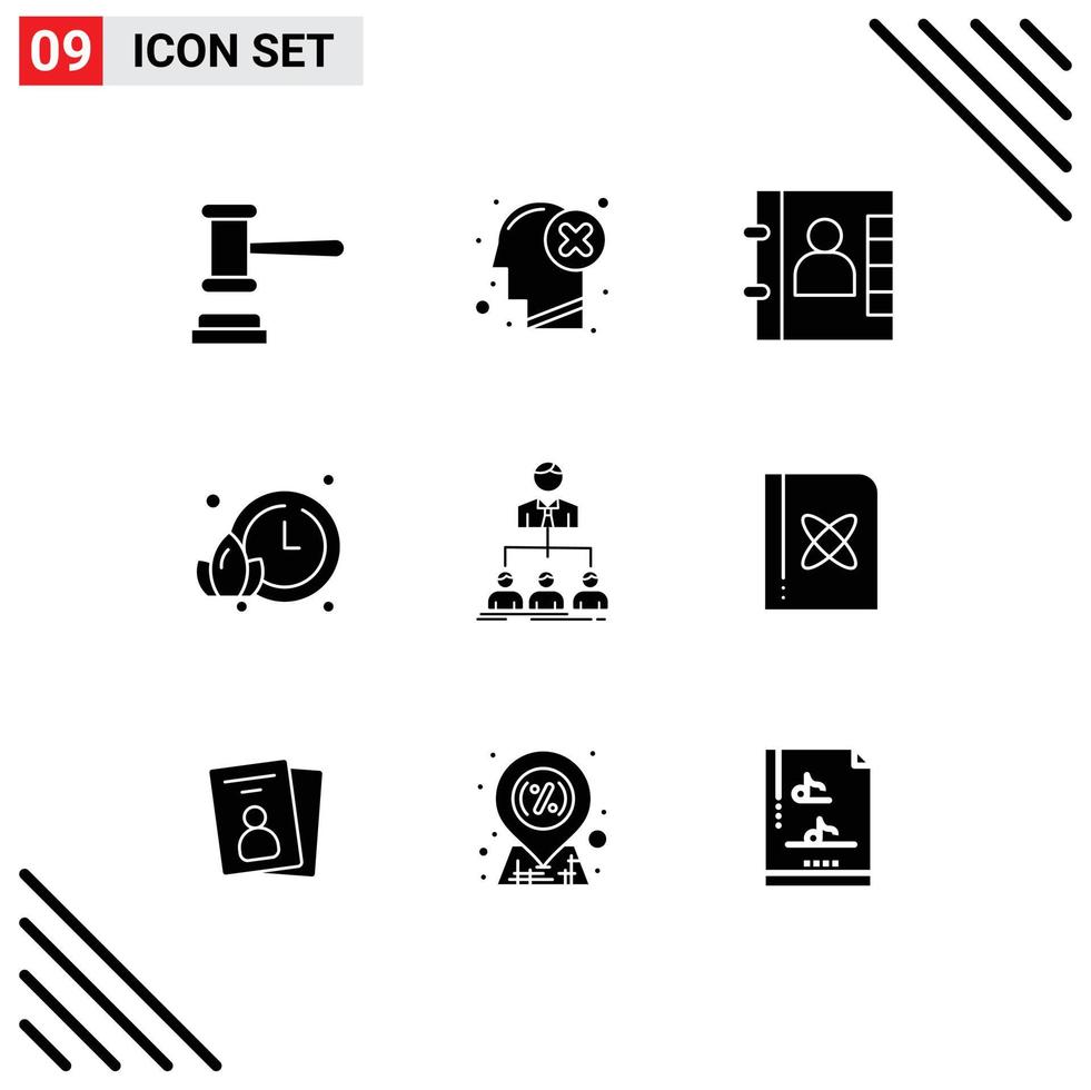 Pictogram Set of 9 Simple Solid Glyphs of organization team mark watch lotus Editable Vector Design Elements