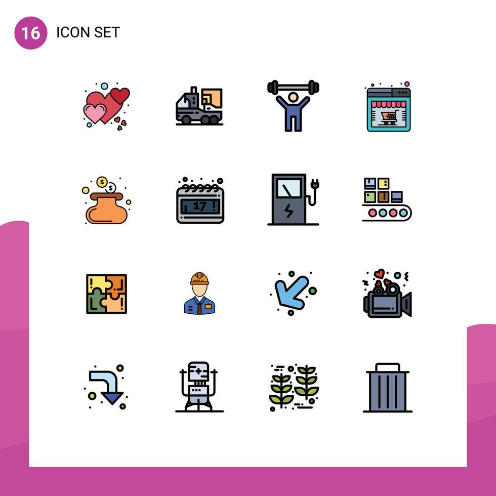 grupo de 16 líneas llenas de color plano signos y símbolos para elementos de diseño de vectores creativos editables de peso de tienda de vida web en efectivo