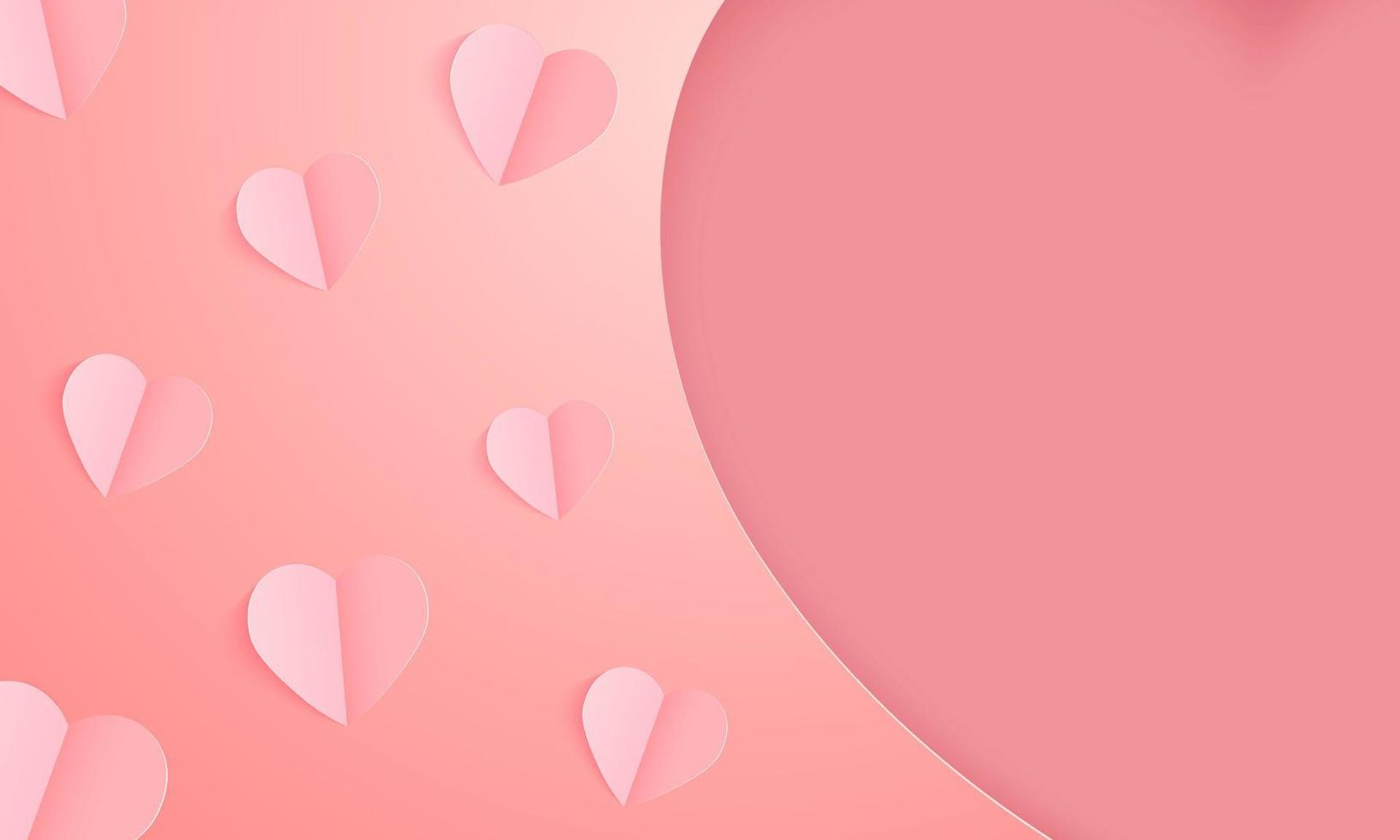 concepto de corte de papel en forma de corazón sobre fondo rosa. símbolos vectoriales de amor por las mujeres felices, la madre, el día de San Valentín, el diseño de tarjetas de felicitación de cumpleaños. vector