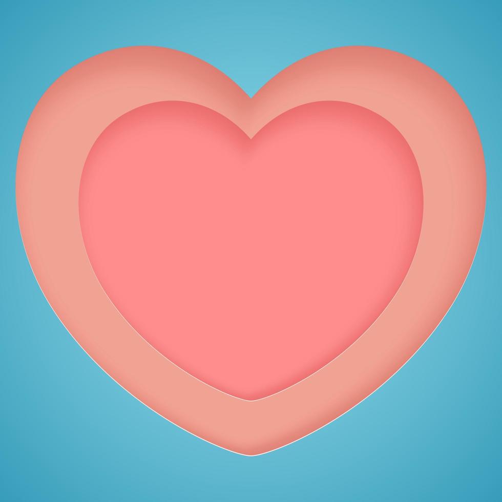 Paper cut concept in shape of pink heart on blue background. Vector symbols of love for Happy Women's, Mother's, Valentine's Day, birthday greeting card design.