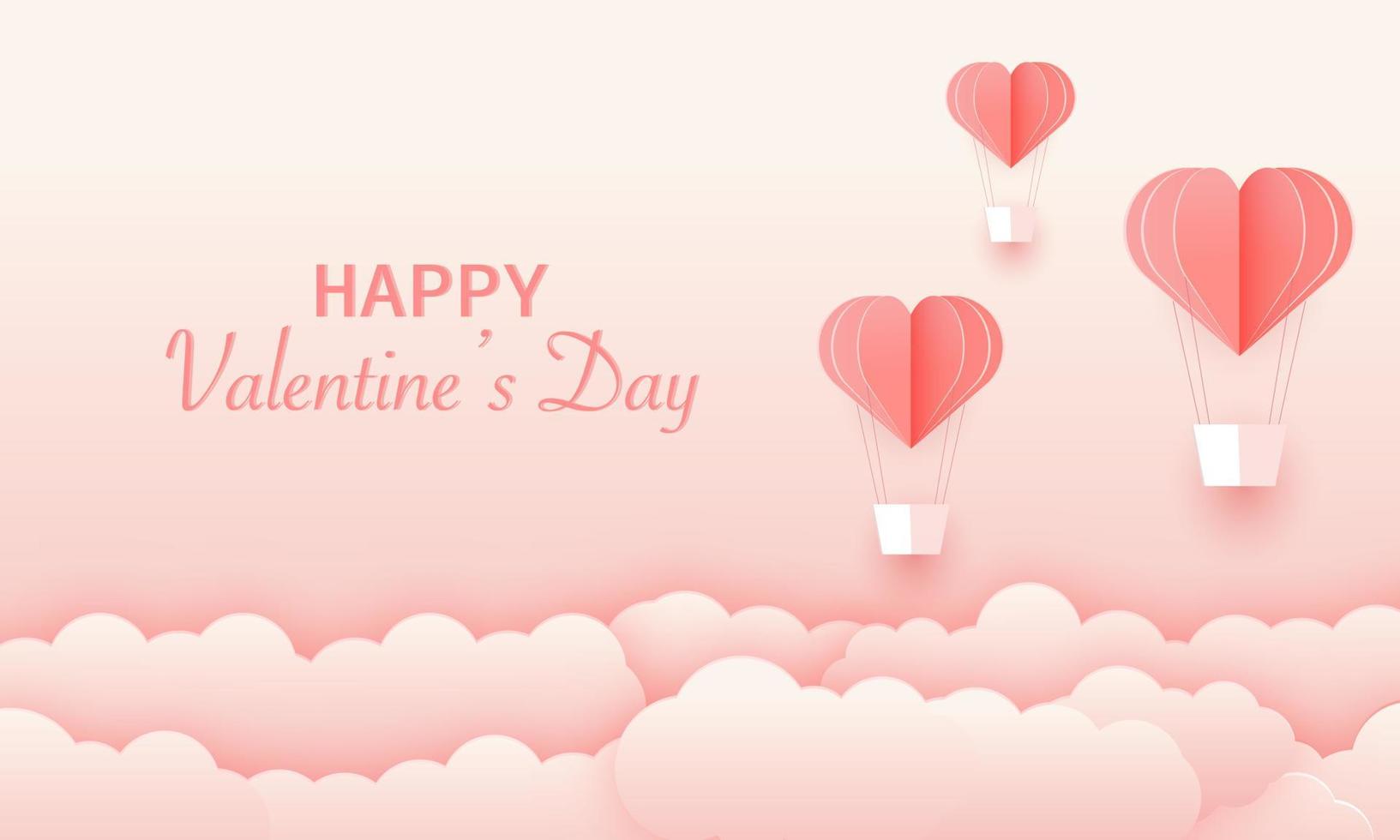 globo de concepto de corte de papel volando en el cielo. arte vectorial e ilustración de amor y San Valentín, estilo artesanal de papel digital. arte en papel de fondo rosa. para el feliz día de la mujer, de la madre, de san valentín, vector