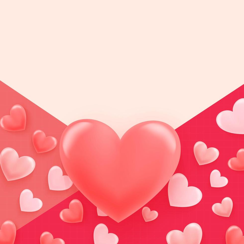 feliz fondo del día de san valentín con un corazón rosa 3d sobre fondo rosa. símbolos vectoriales de amor por los diseños de tarjetas de felicitación de cumpleaños, día de San Valentín y mujeres felices. vector