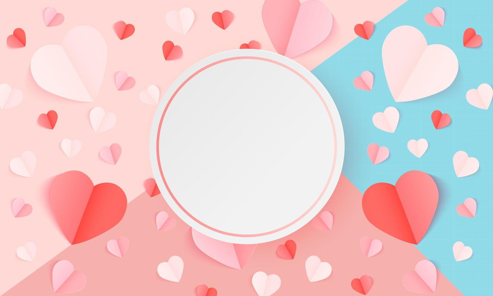 Happy Valentines Day Background with a heart shape papercut concept. Vector symbols of love for Happy Women's, Mother's, Valentine's Day, and birthday greeting card designs.