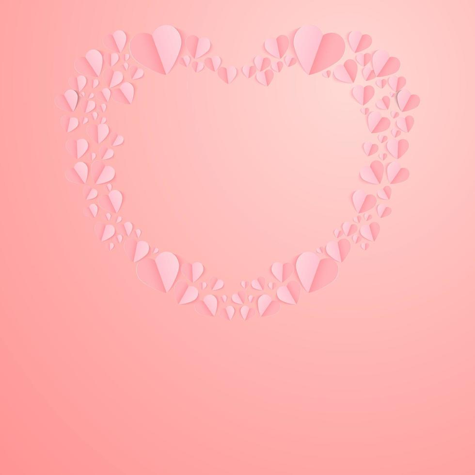 Paper cut concept in shape of a heart on pink background. Vector symbols of love for Happy Women's, Mother's, Valentine's Day, and birthday greeting card designs.