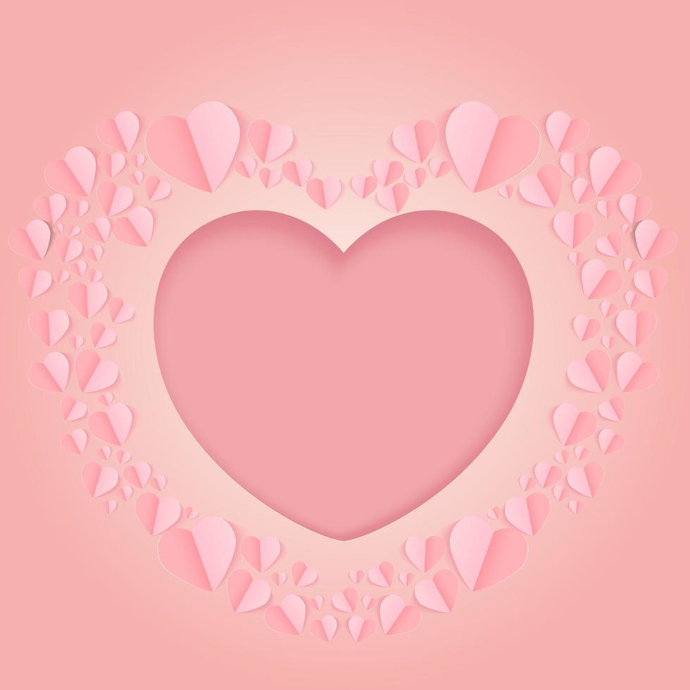 concepto de corte de papel en forma de corazón sobre fondo rosa. símbolos vectoriales de amor por las mujeres felices, la madre, el día de San Valentín, el diseño de tarjetas de felicitación de cumpleaños. vector