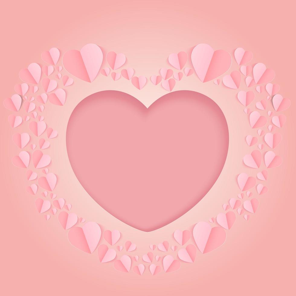 Paper cut concept in shape of heart on pink background. Vector symbols of love for Happy Women's, Mother's, Valentine's Day, birthday greeting card design.