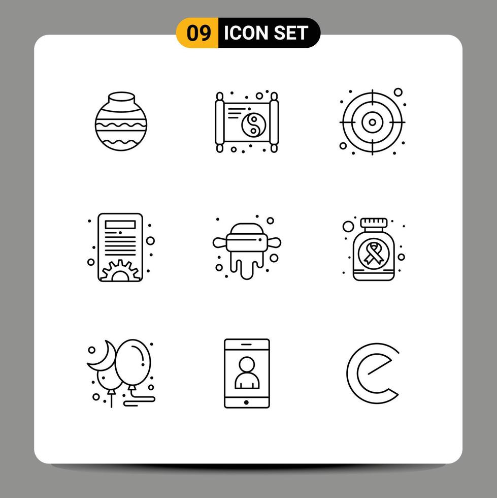 Universal Icon Symbols Group of 9 Modern Outlines of rolling kitchen year settings content management Editable Vector Design Elements