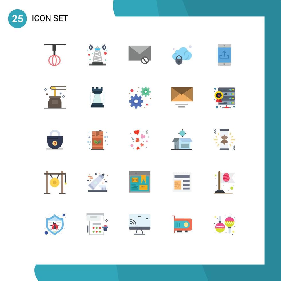 25 User Interface Flat Color Pack of modern Signs and Symbols of secure gdpr satellite data sms Editable Vector Design Elements