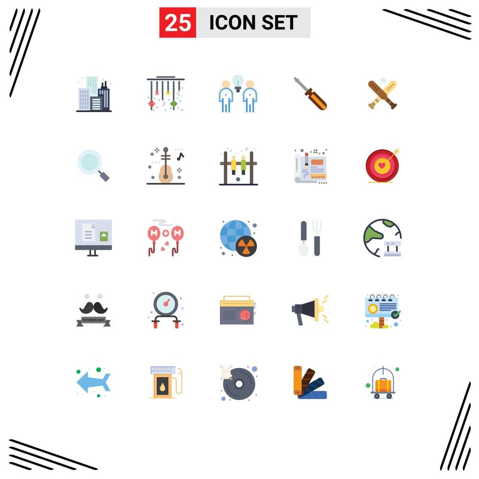 Group of 25 Flat Colors Signs and Symbols for tools tool brainstorm driver teamwork Editable Vector Design Elements