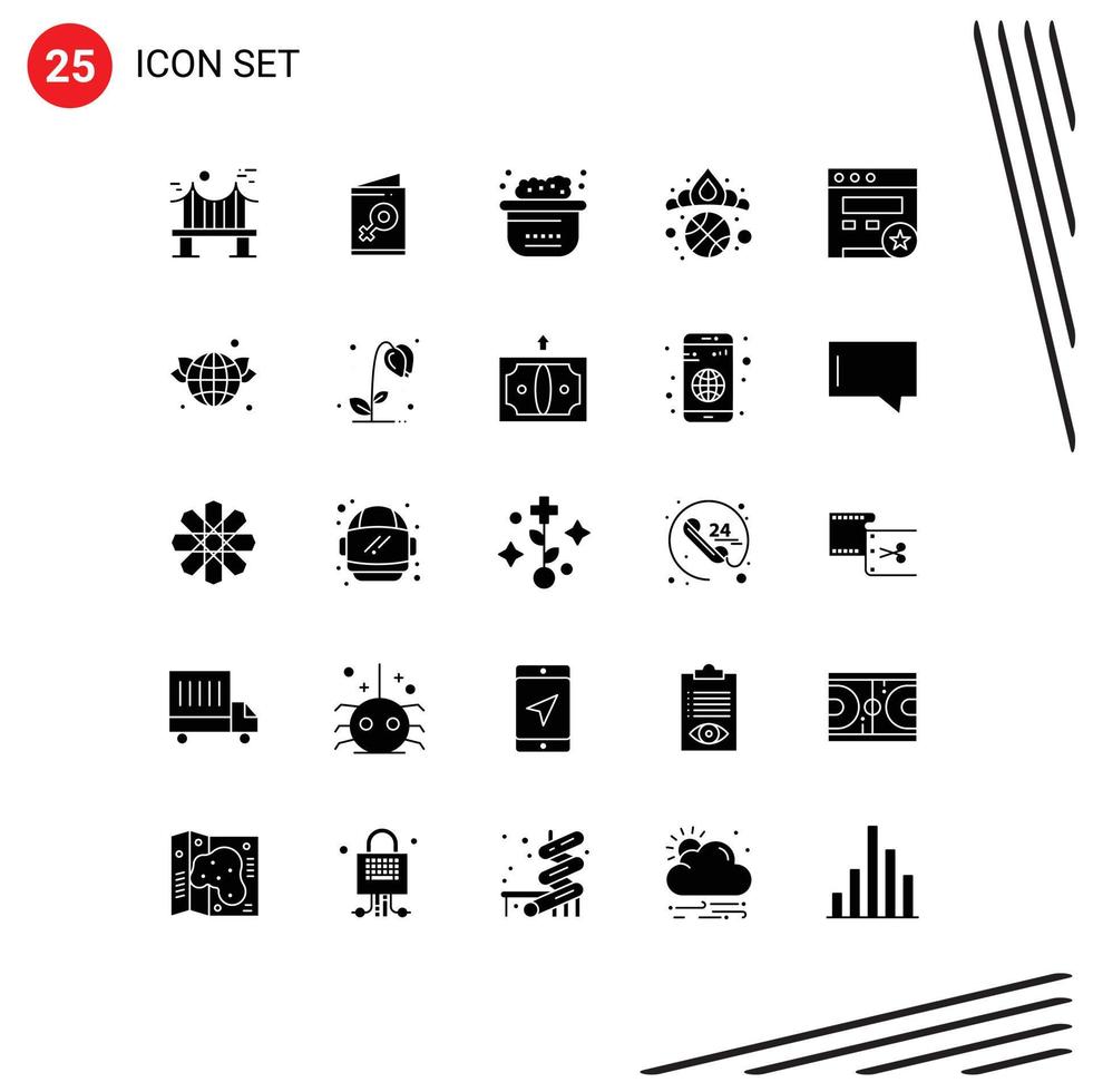 Modern Set of 25 Solid Glyphs Pictograph of bookmark king invite diadem clean Editable Vector Design Elements