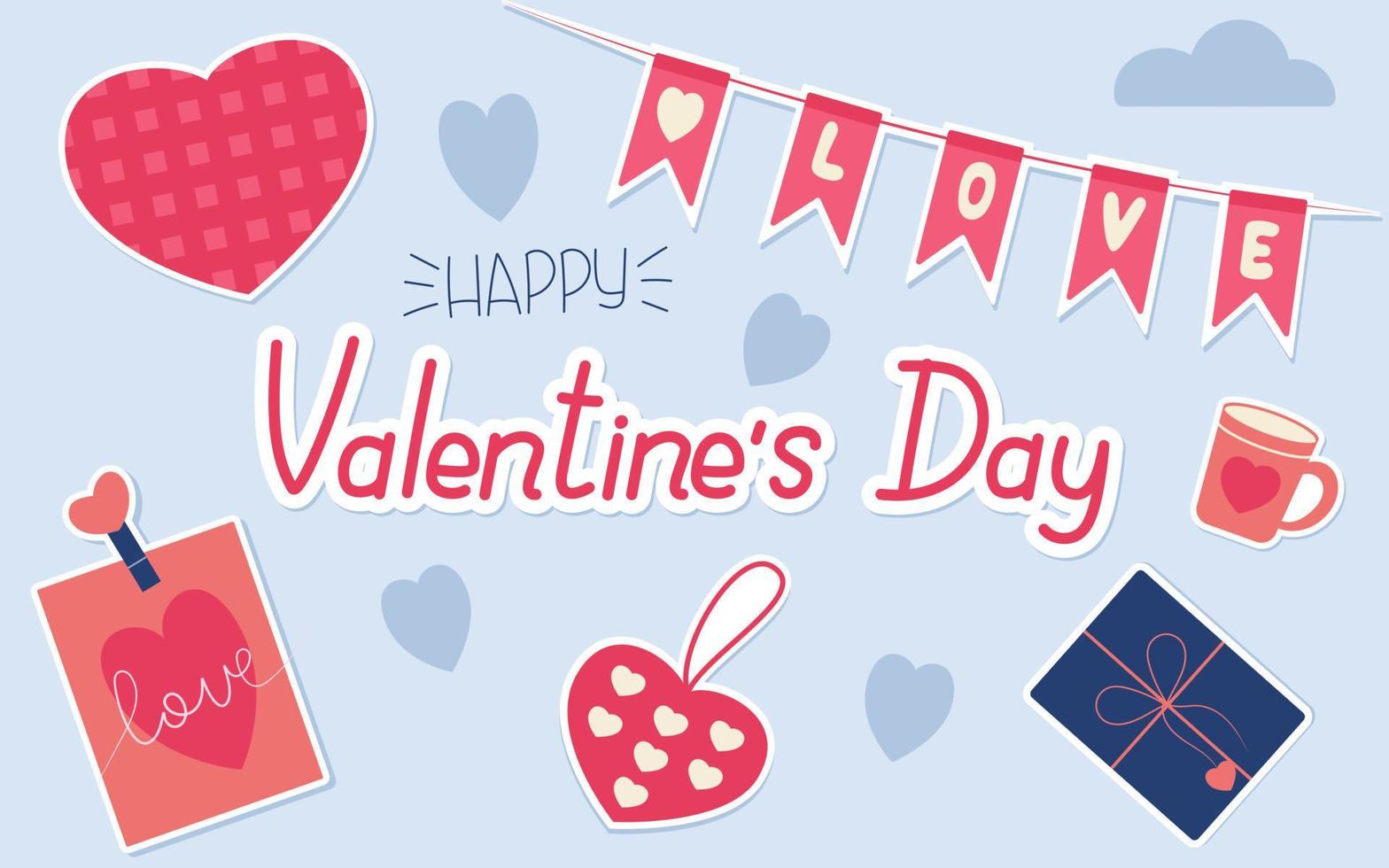 Valentine's Day stickers set. Set of love stickers. Perfect for scrapbooking, greeting card, tag, sticker kit, party invitation. vector