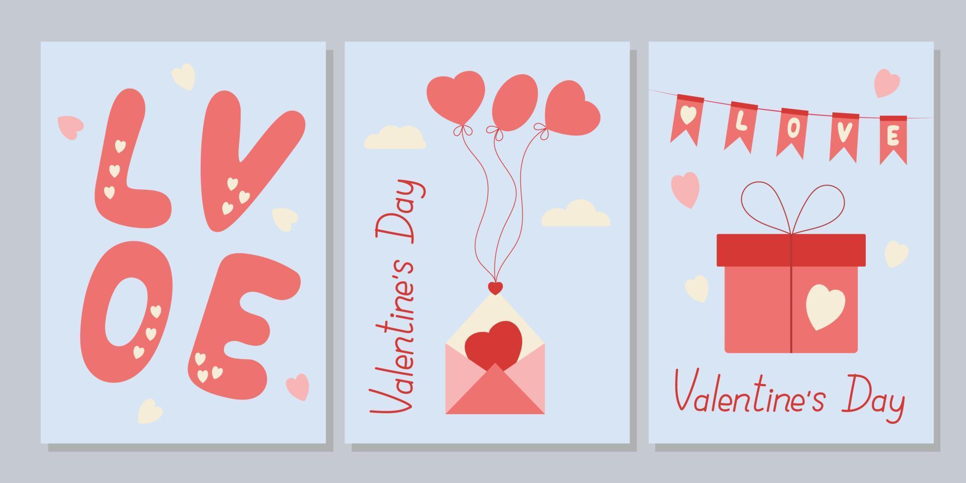 plantilla de tarjetas imprimibles para el día de san valentín. diseño en a6. conjunto de tarjetas del día de san valentín. garabatos y bocetos ilustraciones vectoriales. vector