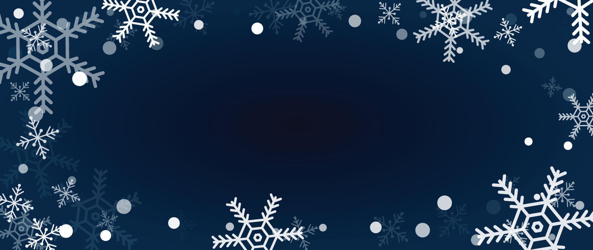 Ilustración de vector de fondo de copo de nieve de invierno elegante. copos de nieve brillantes decorativos de lujo y fondo bokeh brillante. diseño adecuado para tarjeta de invitación, saludo, papel tapiz, afiche, pancarta.