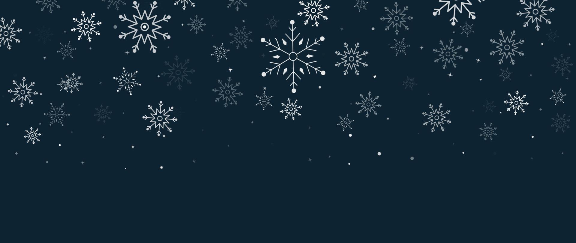 Ilustración de vector de fondo de copo de nieve de invierno elegante. copo de nieve decorativo de lujo y brillo sobre fondo azul oscuro. diseño adecuado para tarjeta de invitación, saludo, papel tapiz, afiche, pancarta.